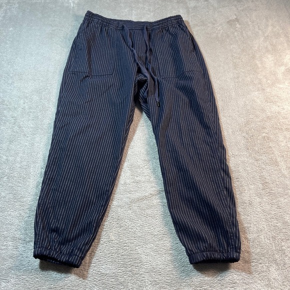 GAP Pinstripe Drawstring Pants Casual Comfy Blue L Women's‎ Warm Handed Jogger - Picture 1 of 15